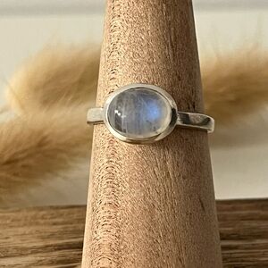 Solid 925 Sterling Silver Rainbow Moonstone Gemstone Ring Size 7.5